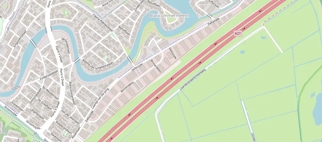 Kaart met onze werkplaats aan de Binnendelta in Blaricum, naast de A27